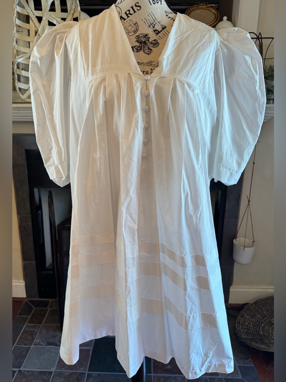 Mable White Pintuck Puff Sleeve Babydoll Mini Dress Cottagecore Coquette Large